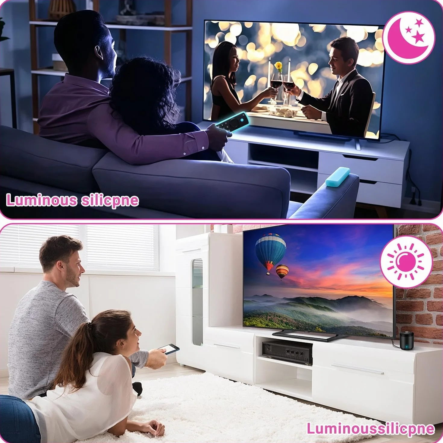 Funda Protectora De Control Remoto De TV De 3 Piezas, Silicona Luminosa con Cordón, Universal Anticaídas Y Antideslizantes