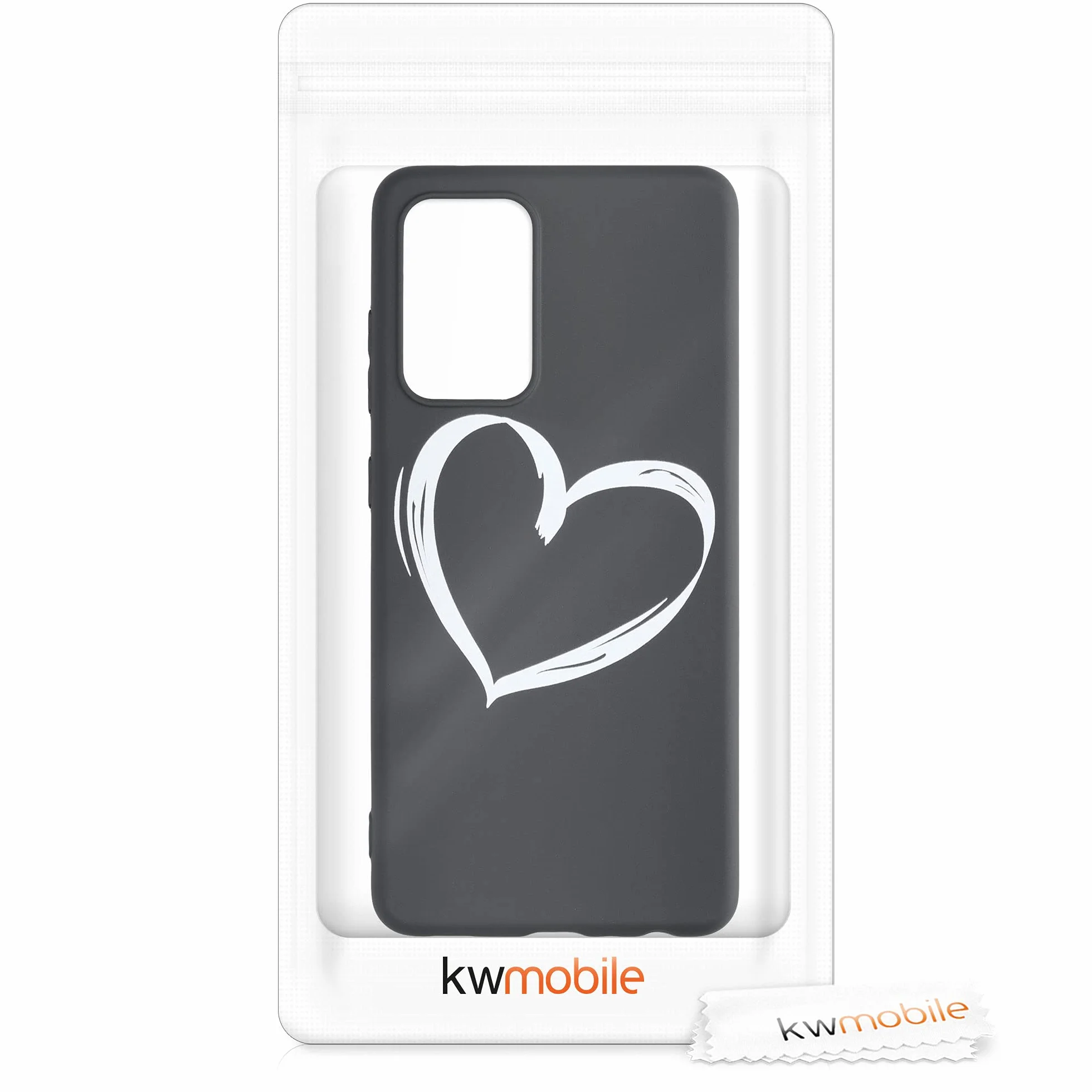 kwmobile Carcasa Compatible con Samsung Galaxy A52, A52 5G, A52s 5G - Funda TPU - Dibujo Corazón Blanco/Negro