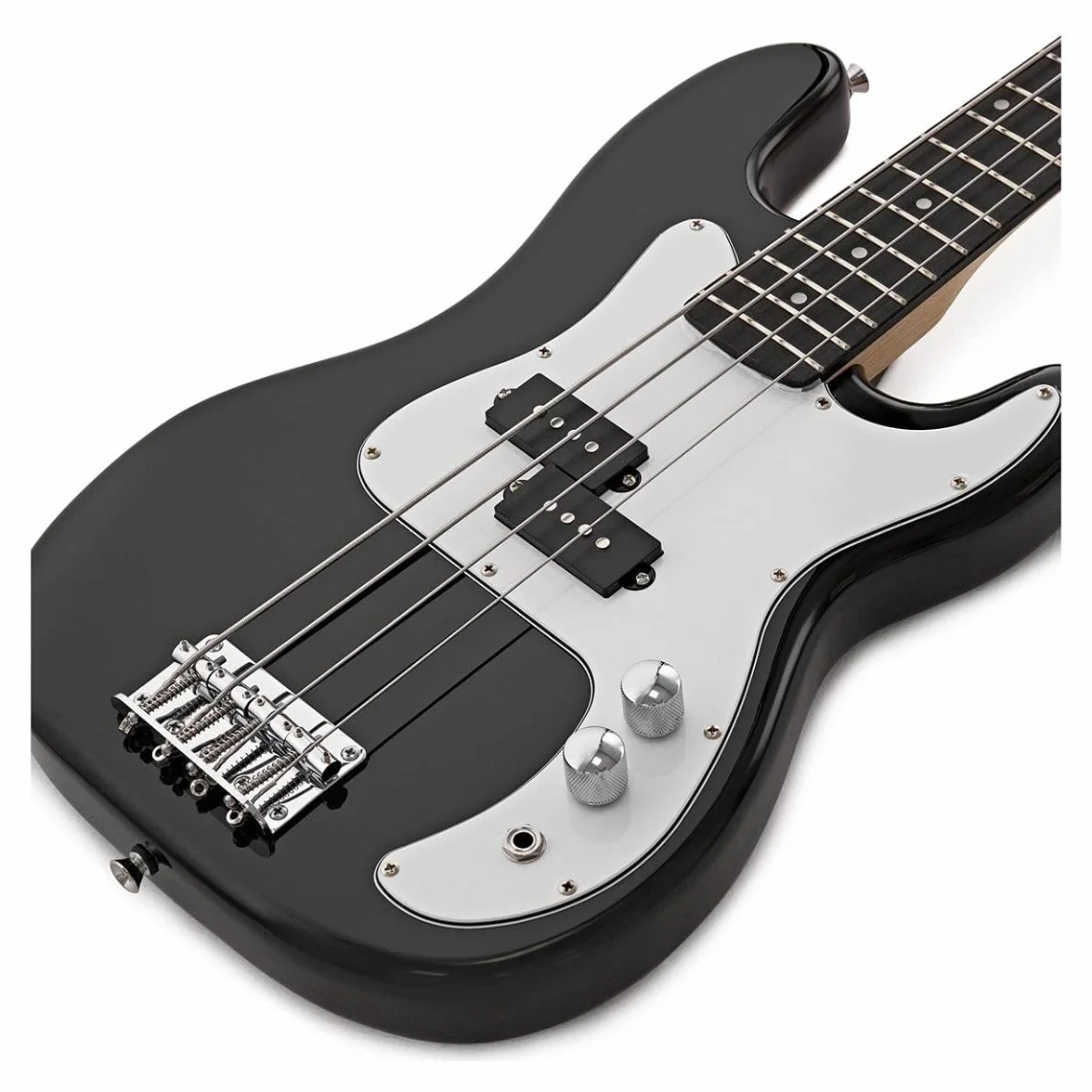 Gear4music Guitarra de bajo tamaño 3/4 negra con funda y cable