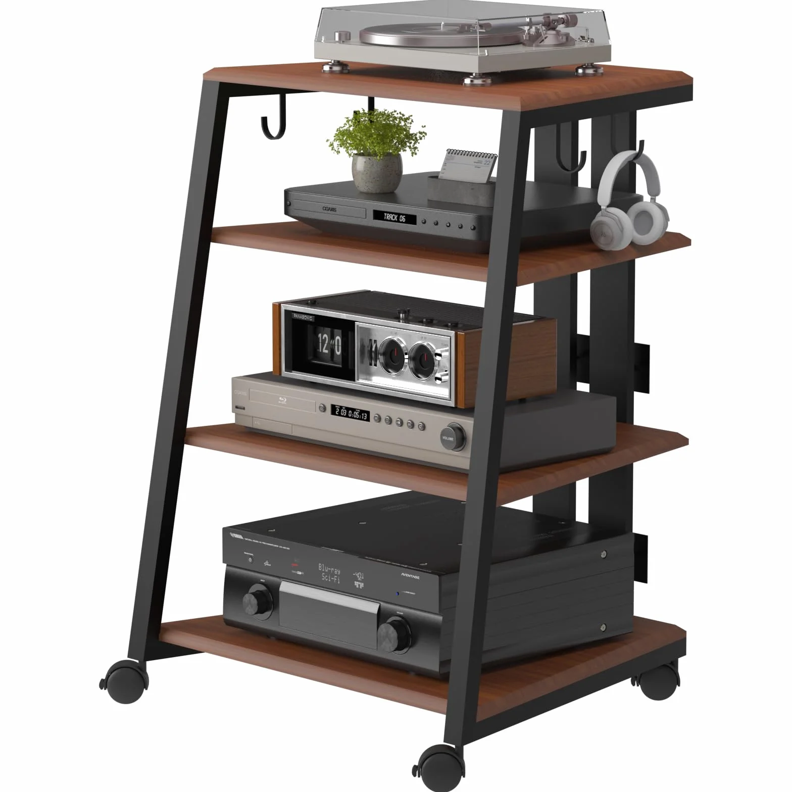 AIMEZO Mueble HiFi Estanteria HiFi para Equipo de Música con Soporte para Micrófono, Soporte Tocadiscos de Vinilo, Estantería HiFi para Sistemas de Audio, Marrón