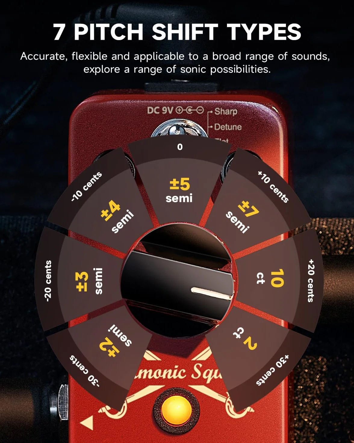 Donner Pedal de Octava para Guitarra, Harmonic Square Mini Pedal Digital Octave Pitch Shifter, 7 Modos de Cambio 3 Modos de Tono, Sharp/Detune/Flat, True Bypass