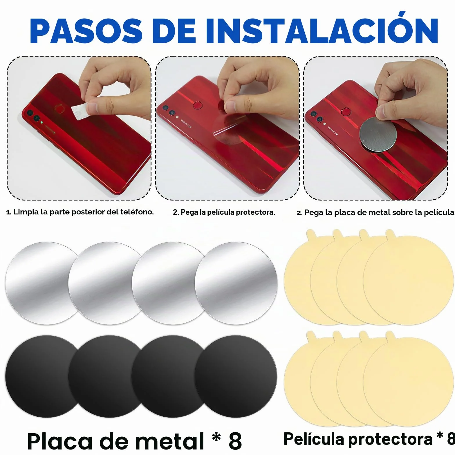 Wukong 8 Placas de Metal Autoadhesivas 40 mm para Imanes de Coche Soporte Teléfono Móvil