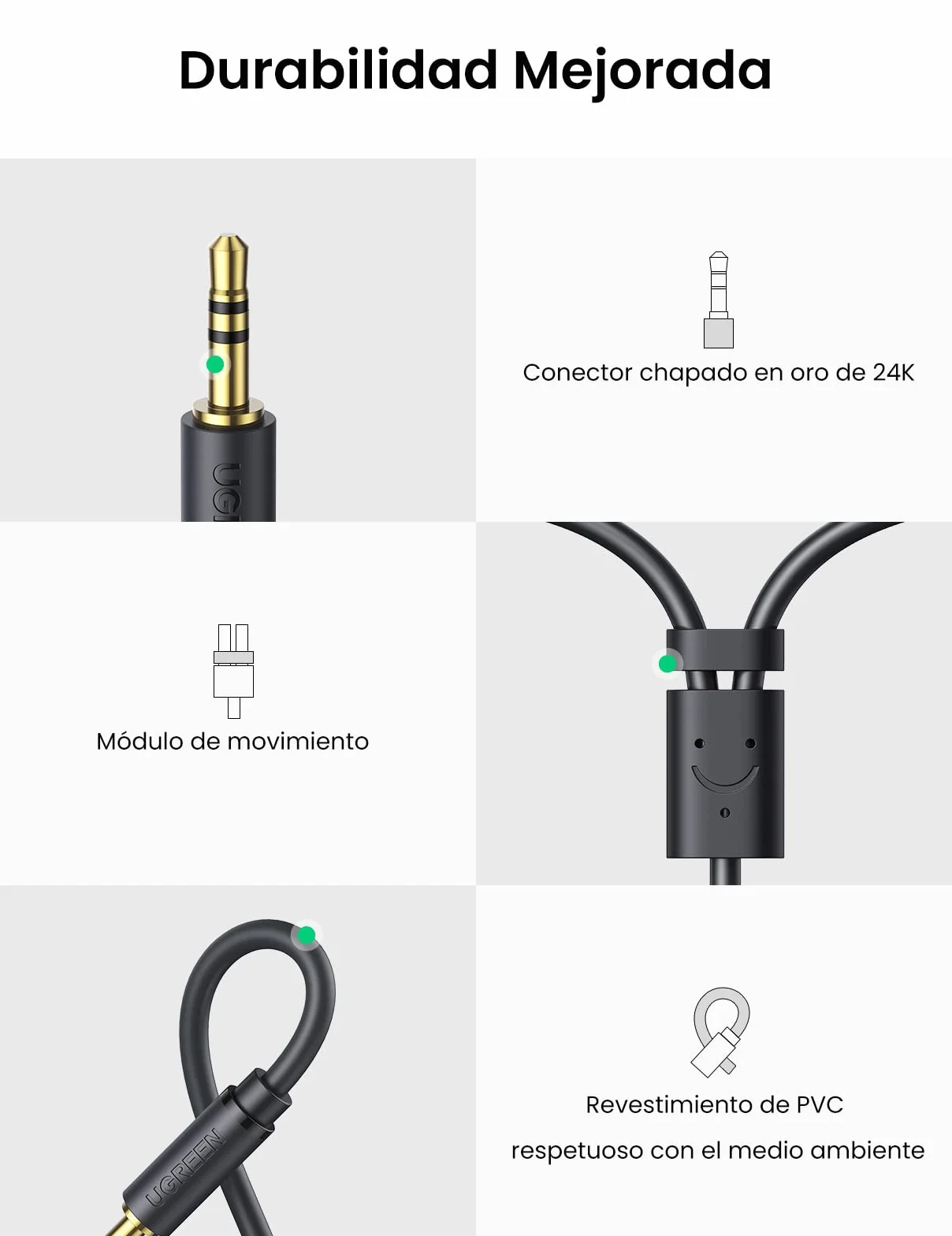 UGREEN Adaptador RCA Hembra a Minijack Cable Audio Estéreo 2RCA a Auxiliar