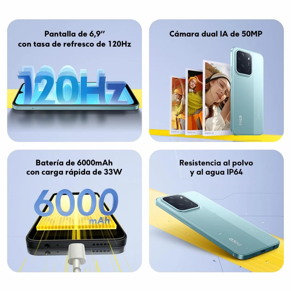 Xiaomi POCO C85 Smartphone 8+256GB Cámara Dual 50MP AI Pantalla 6,9" Octa-Core Carga Rápida 33W 6000mAh Verde