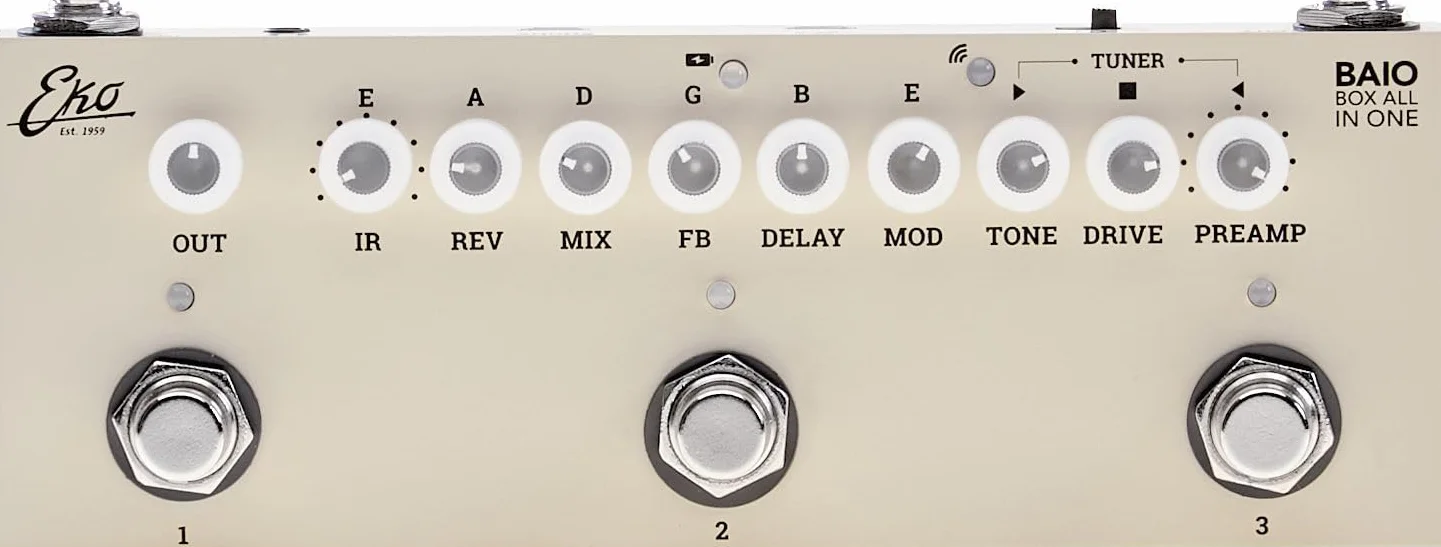 EKO GUITARS - BAIO Pedal Multiefecto con IR Integrados | 9 Preamplificadores, 8 IR, Efectos, Bluetooth, USB, Afinador, Batería Recargable