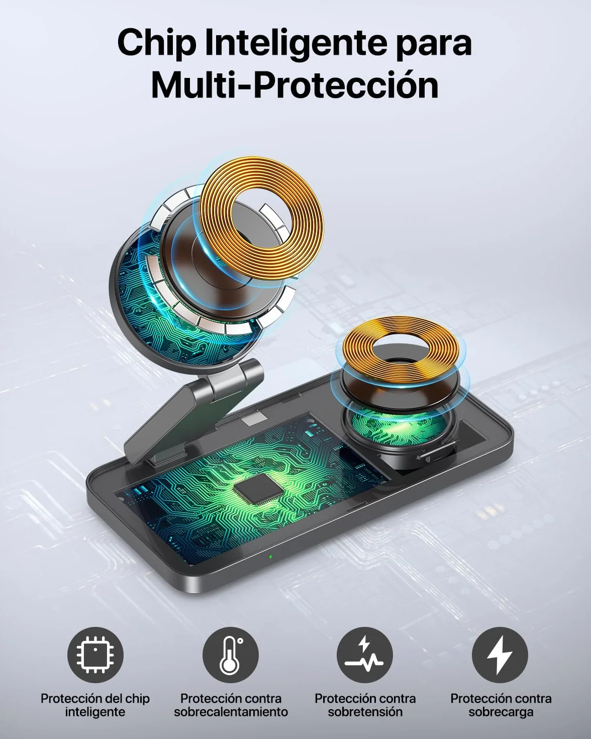 EXW Cargador inalámbrico magnético 3 en 1 Cargador portátil Plegable para iPhone 17/16/15/14/13/12 AirPods Apple Watch Adaptador de Cable 20W (Negro)