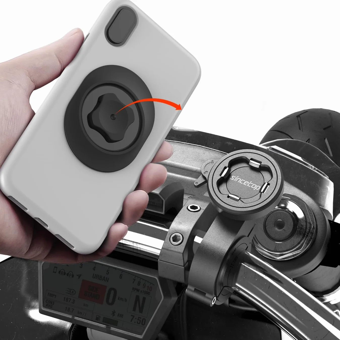 sincetop Soporte movil Bicicleta,Soporte movil Moto para Motocicleta con Adaptador,Montaje en el Manillar de la Bici Delantero para de montaña,Scooter,eléctrica【Serie C-2da Gen】