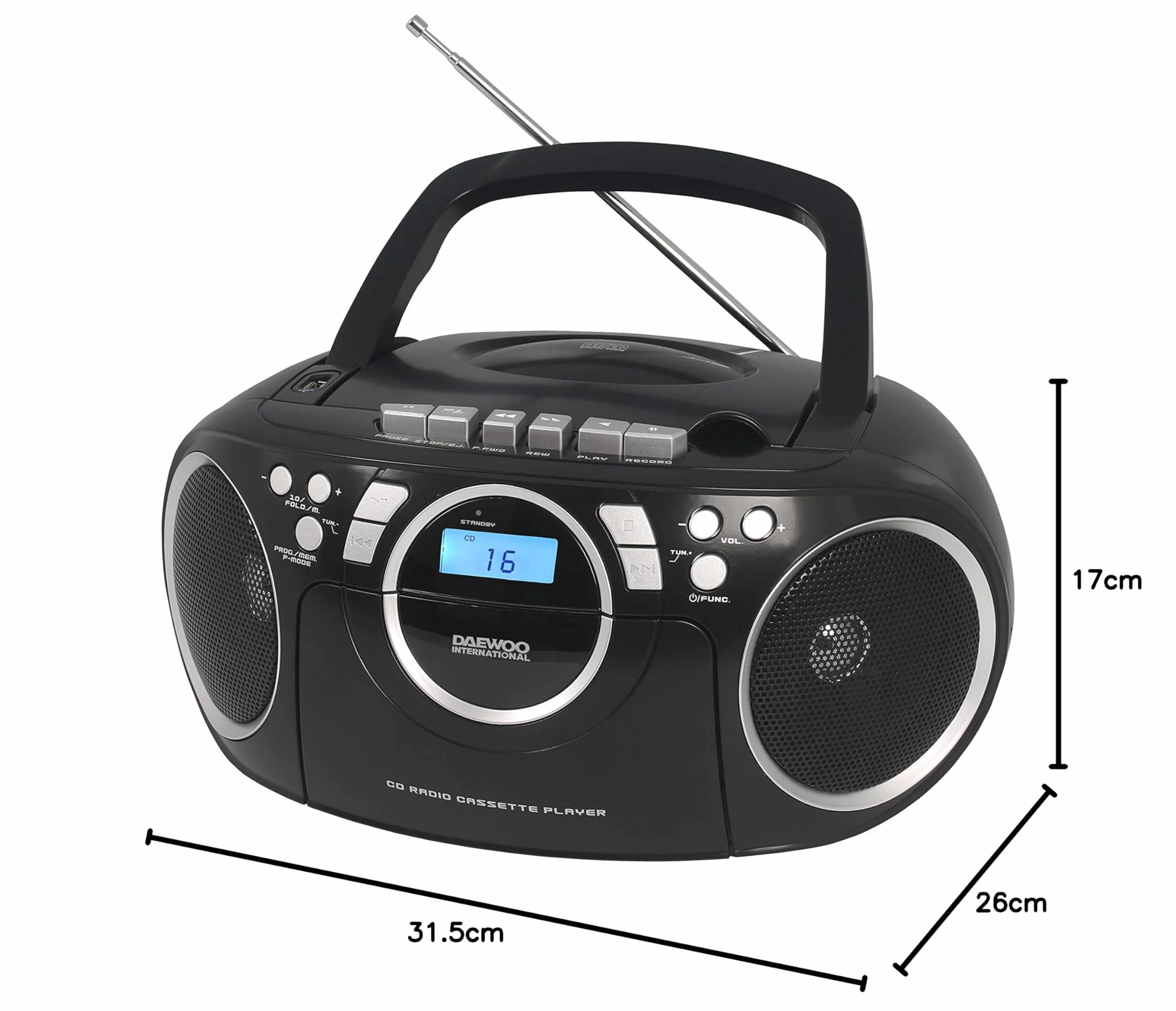 Daewoo Radio CD con Cassette DBU-51 | Reproductor de CD y USB | Mini Cadena de Música | MP3 | Color Negro