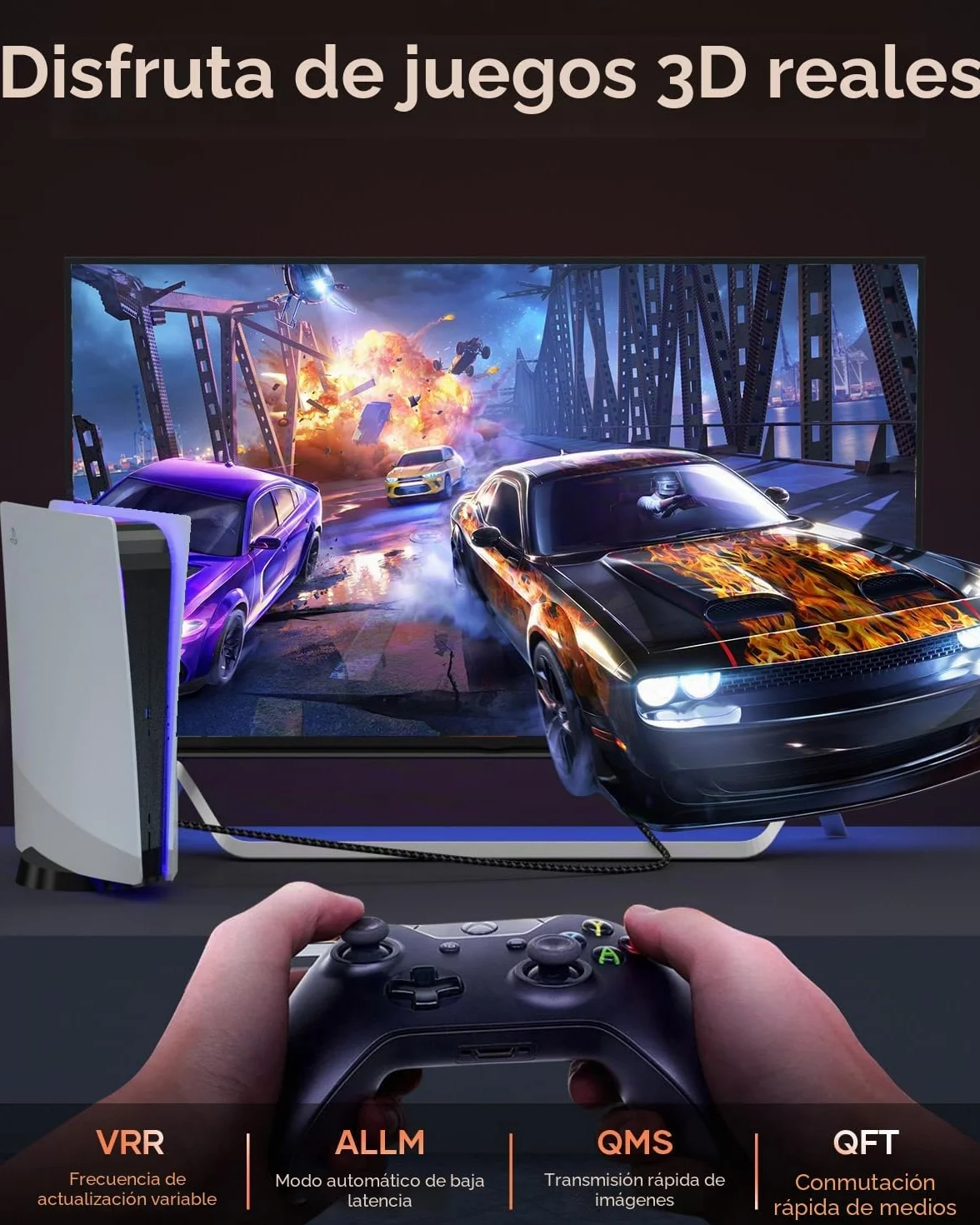 8K HDMI 2.1 Cable 5m 48Gbps 8K@60Hz 4K@144Hz eARC HDR10 HDCP 2.2 Dolby Atmos