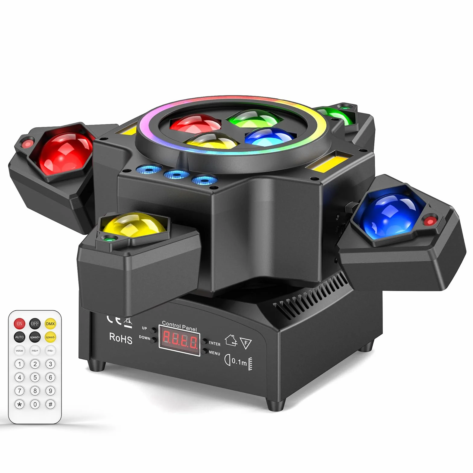 150W Cabeza Móvil Beam Luces de Escenario, LED RGBW Foco Wash con Control Remoto Luz Estroboscópica Dorada DMX512 Luz de Discoteca para Bar Halloween DJ Bodas