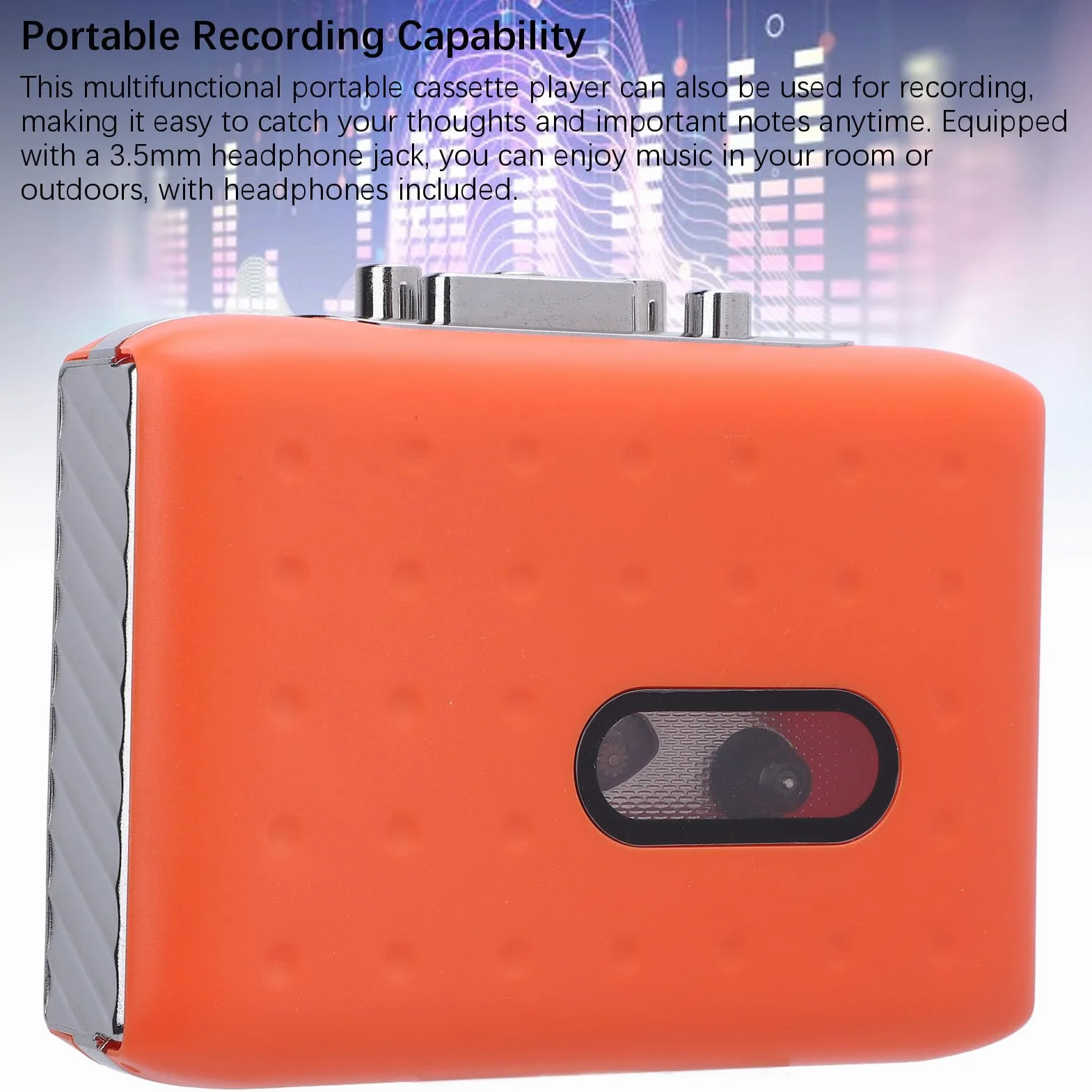 Player Portátil Cassette USB Cassette-TO-MP3 Convertidor con Grabadora de Micrófono Integrado y Enchufe de Auriculares Naranja