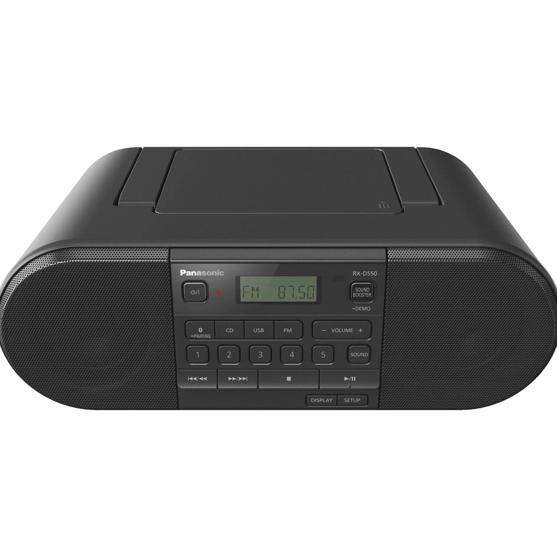 Panasonic RX-D550E-K Boombox (Radio FM, Reproductor CD, Altavoz Portátil, USB, Bluettoth, Funcionamiento con Batería y Cable) - Negro