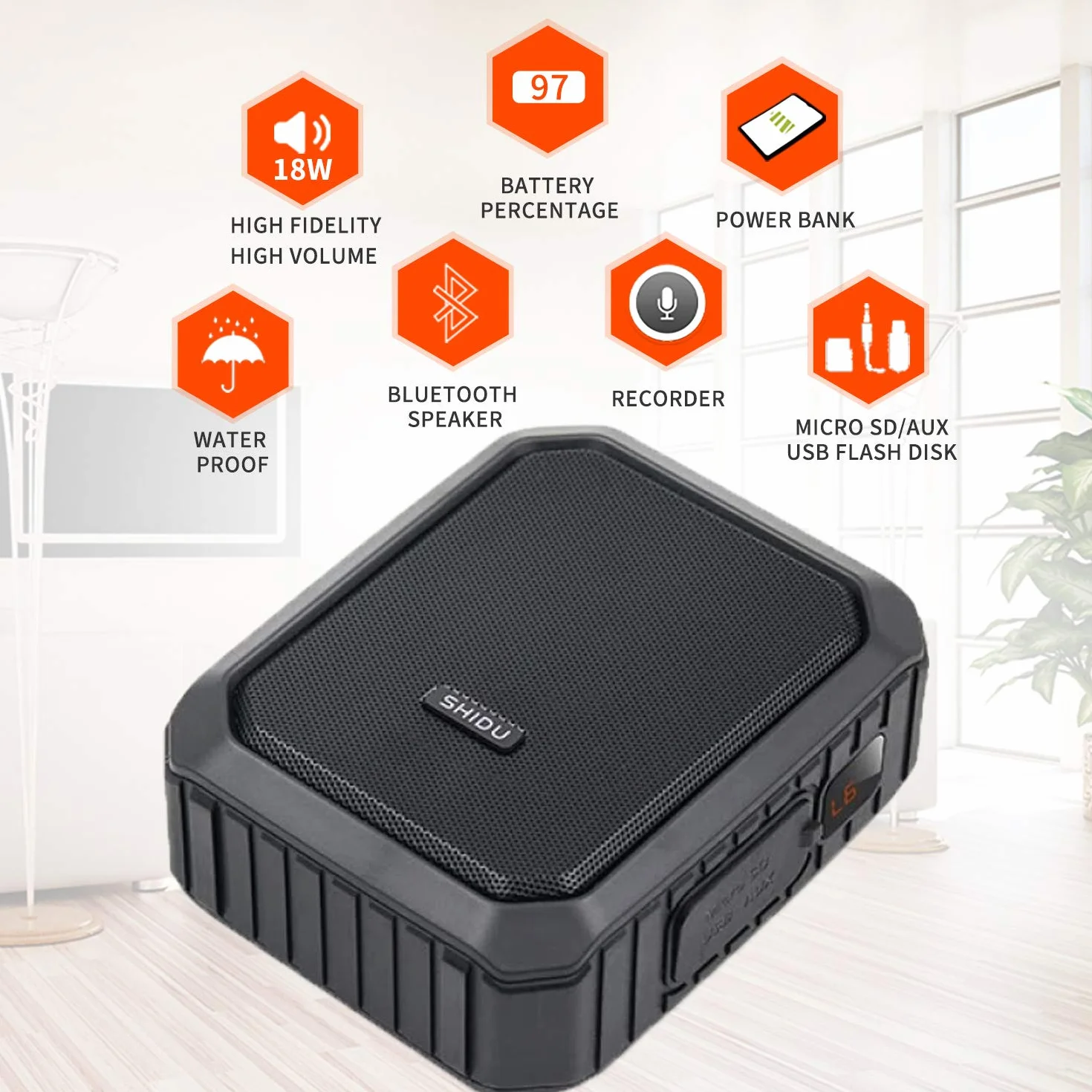 SHIDU 18W Amplificador de voz inalámbrico Sistema PA impermeable con micrófono inalámbrico UHF Altavoz Bluetooth para aula al aire libre Guía turístico