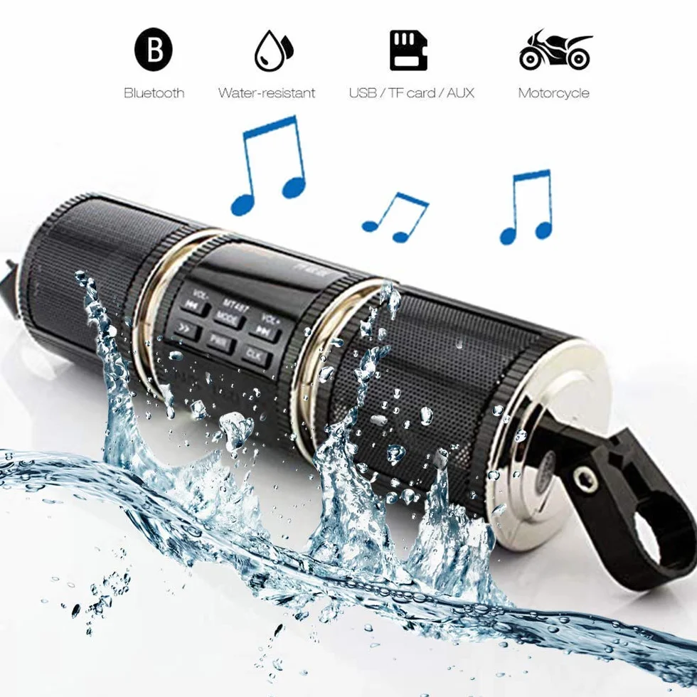 Radio FM Bluetooth para motocicleta, impermeable, 12 V, HIFI con sistema de sonido estéreo para ATV, Jet Ski, radio, alarma remota, reproductor de MP3, color negro
