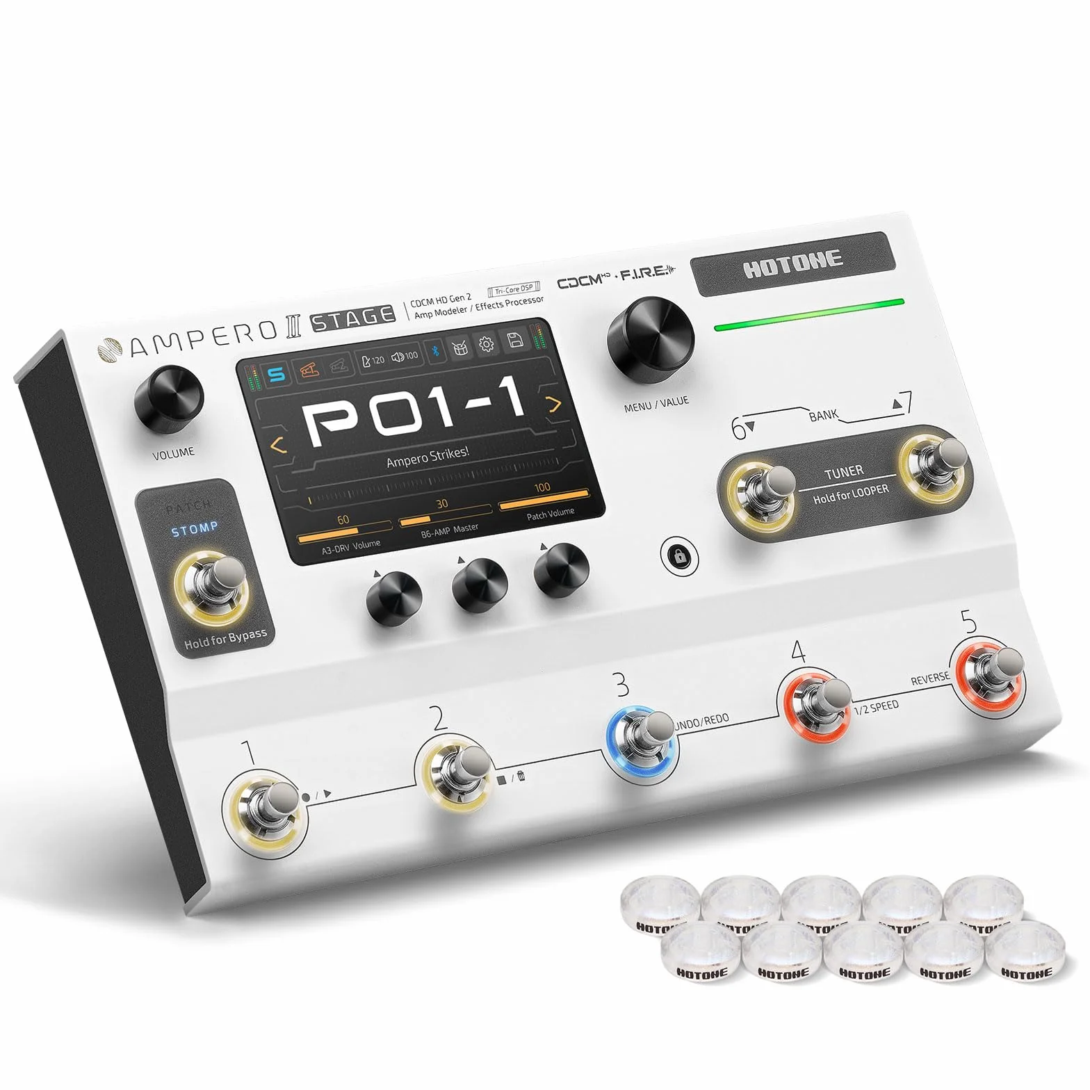HOTONE Guitarra Bass MultiEffekte Procesador con pantalla táctil Guitarra Bass Amplificador Modelado IR Boxes Simulación con FX Loop MIDI I/O Stereo OTG USB Audio Interface Ampero II Stage