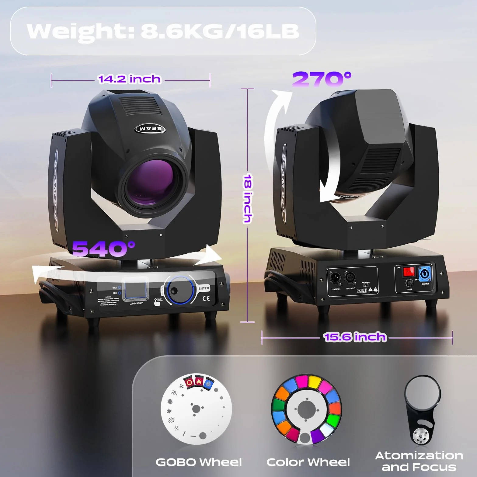 2PCS Cabeza Movil LED con Flight case 7R 230W Beam Moving Head RGBW 17 Gobos 14 Colores Iluminacion para Escenarios Bar Fiesta Club Discoteca