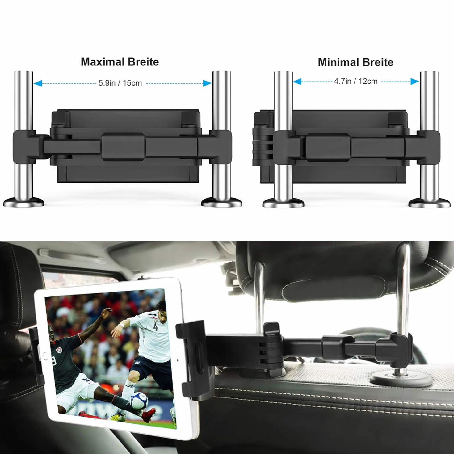 Soporte Tablet Coche,Soporte Reposacabezas Asiento Trasero para automóvil 360°Rotación Soporte de Montaje Extensible para iPad Air Mini 2 3 4,Pad 2018 Pro 9.7,10.5, Tableta de 4.4-13.6 Pulgada
