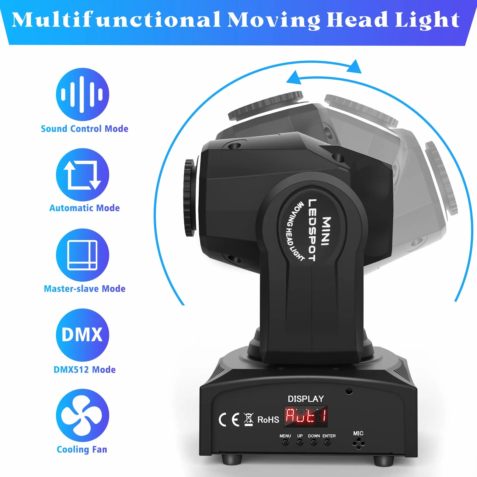 50W Beam Cabeza Móvil RGBW LED Moving Head, 8 Gobos 8 Colores Efecto estroboscópico DMX512 Luces de Escenario Equipo profesional para DJ Rendimiento Noche KTV (2PCS)