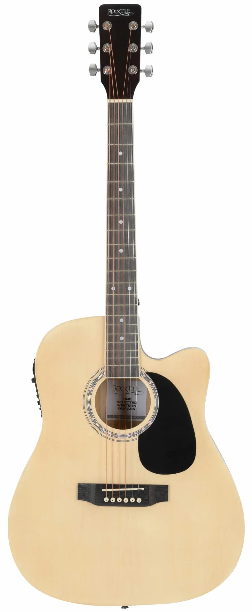Rocktile WSD-8CE-NT Slim Line Set de Guitarras Western - Guitarra Acústica Dreadnought - Westernguitarra con Pastilla en Set Incluye Funda, Correa, Cable, Cuerdas de Repuesto y Púas - Natural