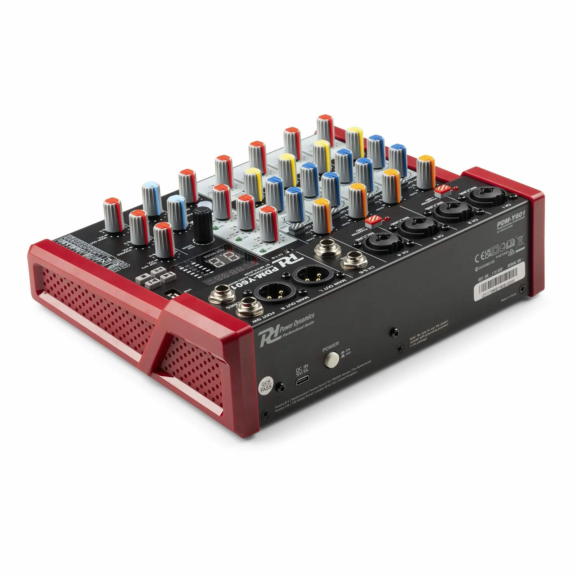 Power Dynamics PDM-Y601 Mezclador de audio 6 canales. Mesa de mezclas con Bluetooth, alimentación phantom de 48 V, USB-C. Mezclador de audio para estudio, 99 efectos DSP, 24 bits, 48 kHz, Jack, XLR
