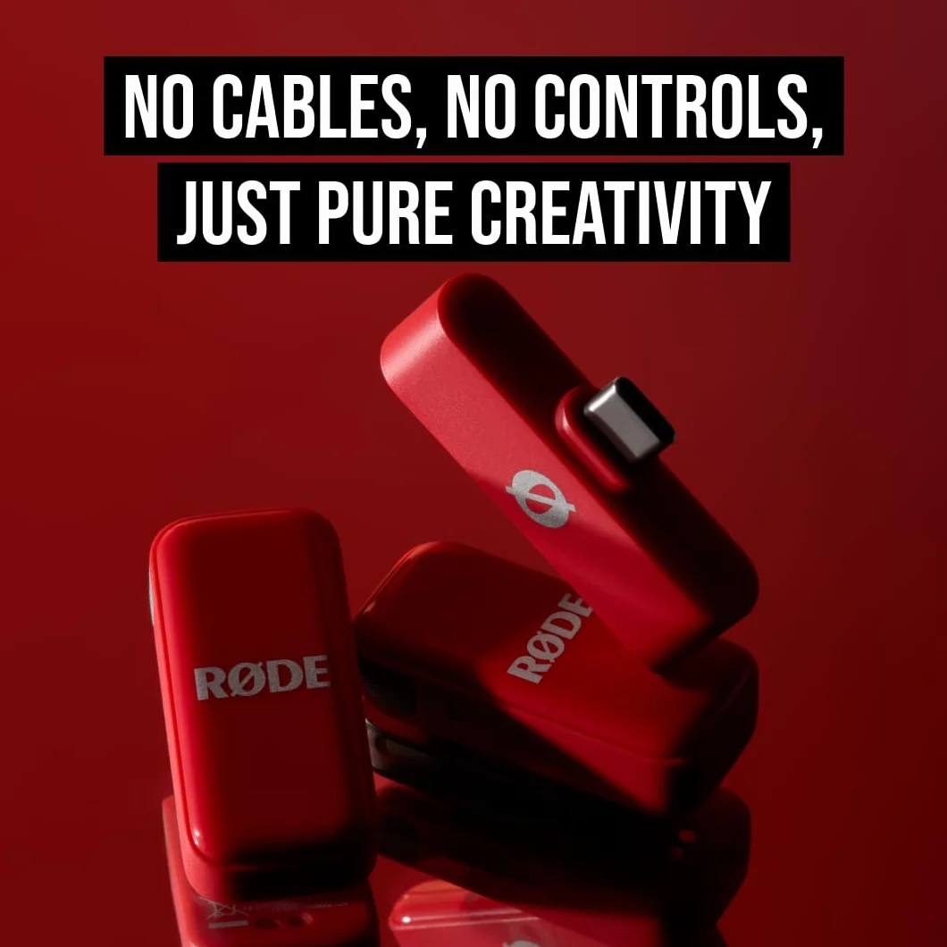 RØDE Wireless Micro - Micrófono inalámbrico Compacto, Dos micrófonos con Estuche de Carga para la creación de Contenido en Smartphone - USB-C, Rojo