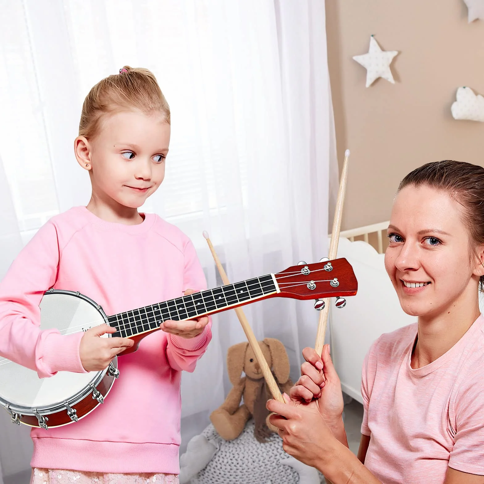 COSTWAY Banjo de 4 Cuerdas, Banjo/Ukelele de Concierto de 62,5 cm con Parte Posterior Sólida y Bolsa de Transporte, Revestimiento Brillante, Kit de Banjo de Viaje para Niños y Adultos