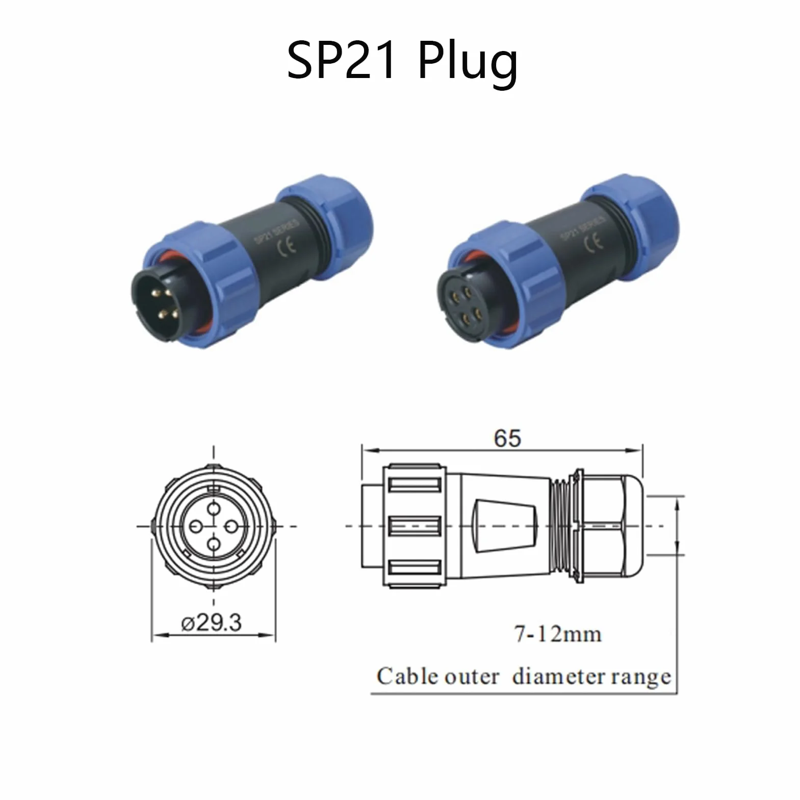 Conector Enchufe de aviación SP21 de 4 pines, IP68 Enchufe de aviación sin soldadura impermeable y a prueba de polvo para lámparas exteriores utiliza 500V 30A (engarzado de tornillo de cable 12 AWG)
