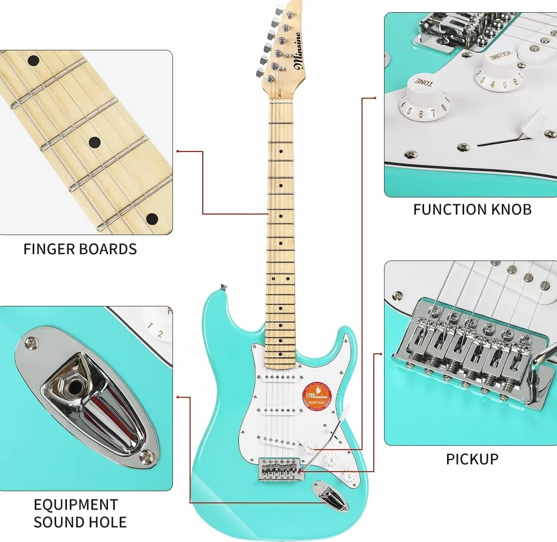 Bullfighter Guitarra eléctrica para adultos principiante, traje de guitarra rock profesional para hombres y mujeres con bolsa de guitarra, correa, púas, afinador, cuerdas y cable (Verde)