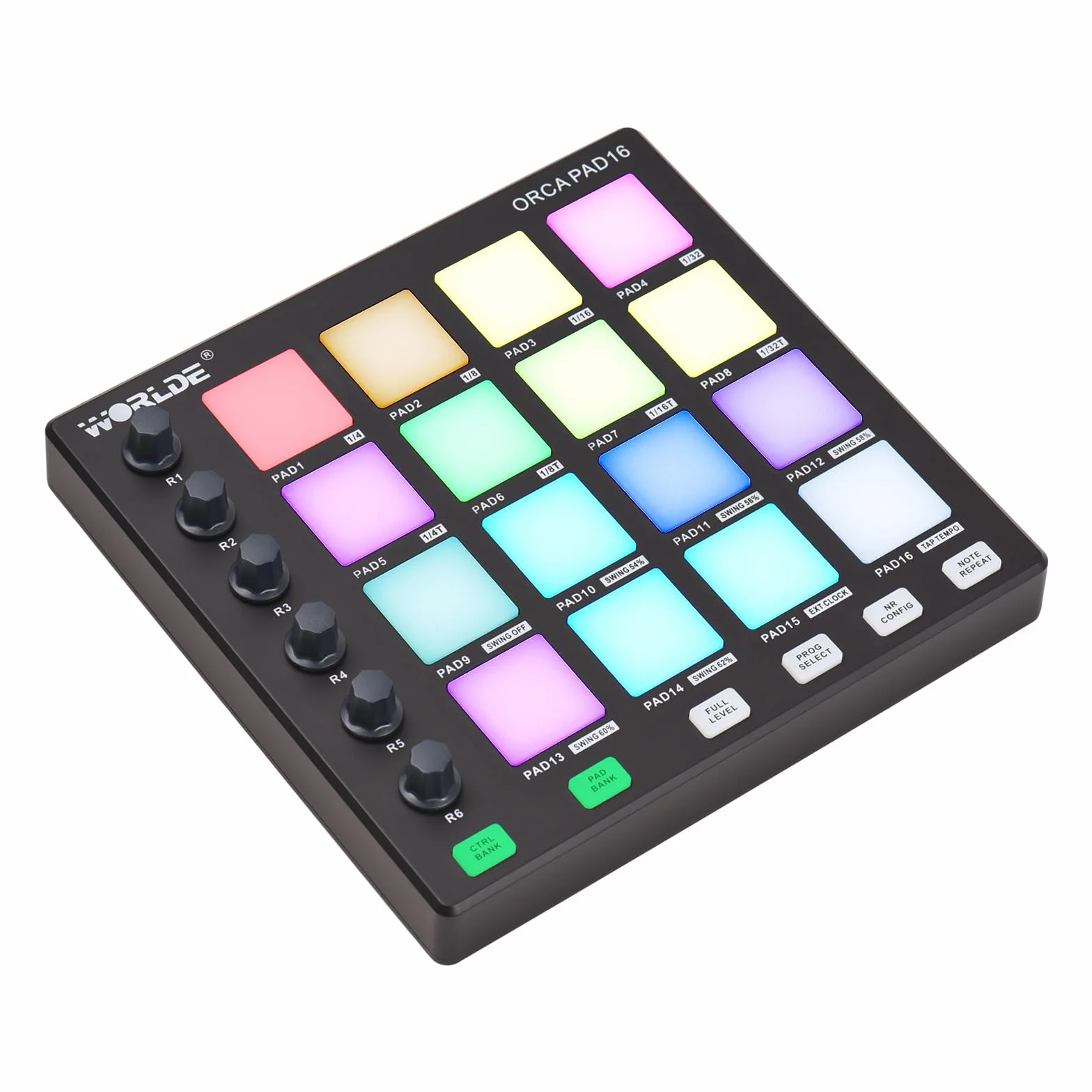 Controlador MIDI, controlador MIDI HUIOP Máquina de Beat Maker 6 perillas asignables, botones de repetición de notas de nivel completo y software de producción, mini controlador MIDI portátil,