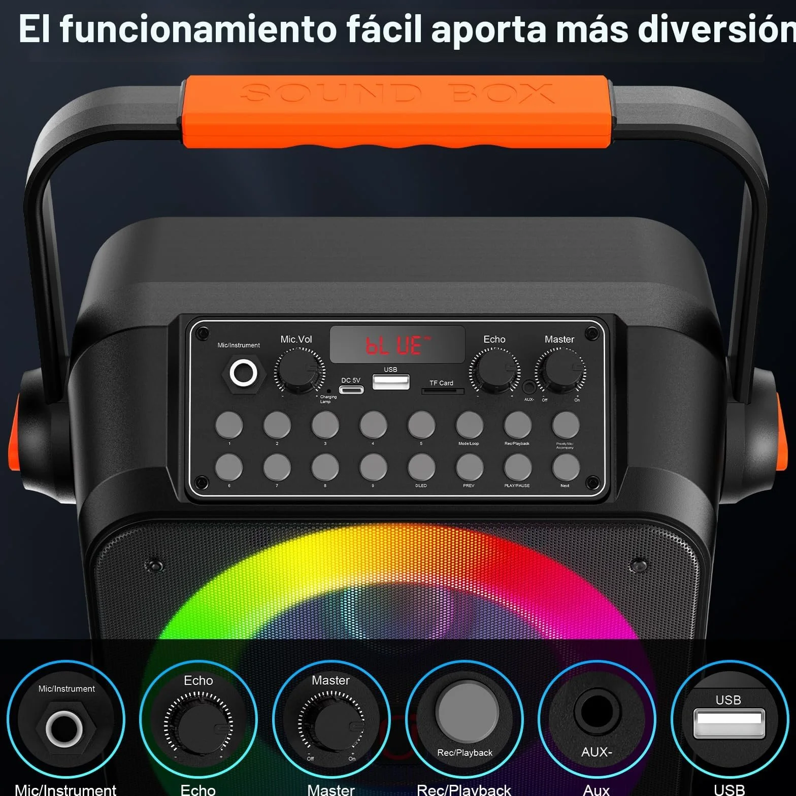 HWWR Karaoke Profesional Inalámbricos, Máquina de Karaoke Portátil con Micrófonos Inalámbricos para Adultos y Niños, Luces LED,USB/TF/AUX/Rec, Karaoke Compatible con Android/iPad/TV/PC
