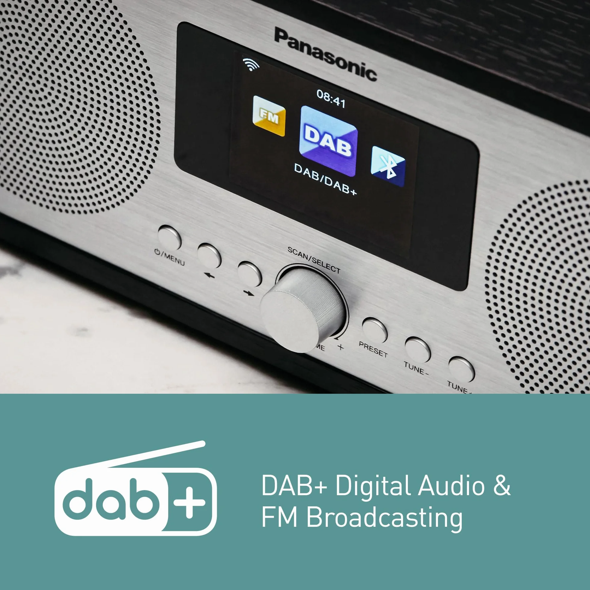 Panasonic RF-D40EG-K Radio de Internet y Dab+/FM con Bluetooth, 6 W, Altavoces de 7,5 cm, LCD a Color TFT de 2,4", Alarma y Temporizador de Apagado, Mando a Distancia, USB, Wi-Fi, Negro