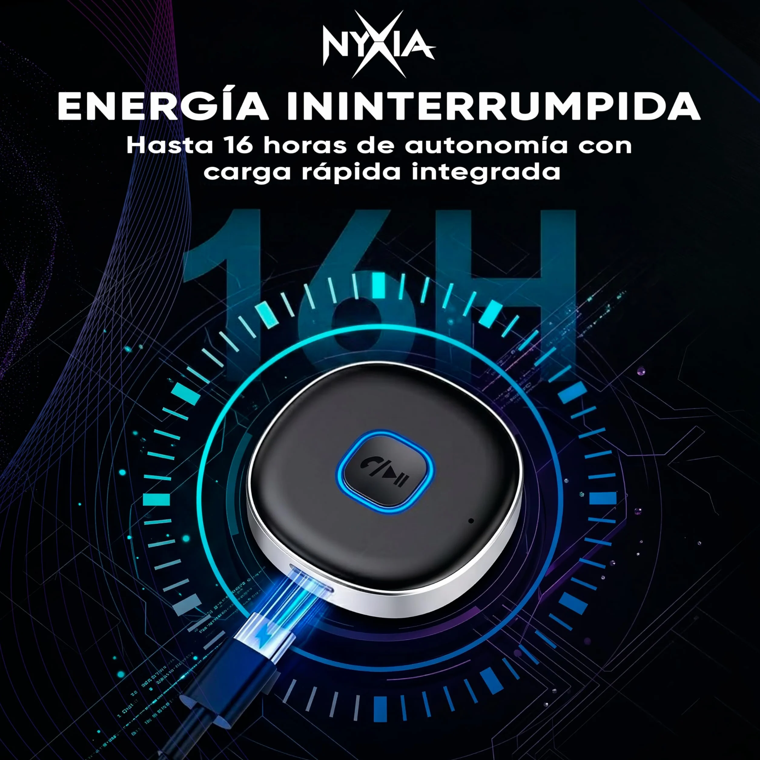 Nyxia® Receptor Bluetooth 5.4 Adaptador para Coche y AUX | Conexión Dual | Audio Jack 3.5 mm | Tiempo Reproducción 16H | para Altavoz | Estéreo Doméstico | Llamadas Manos Libres | Auriculares Cable.