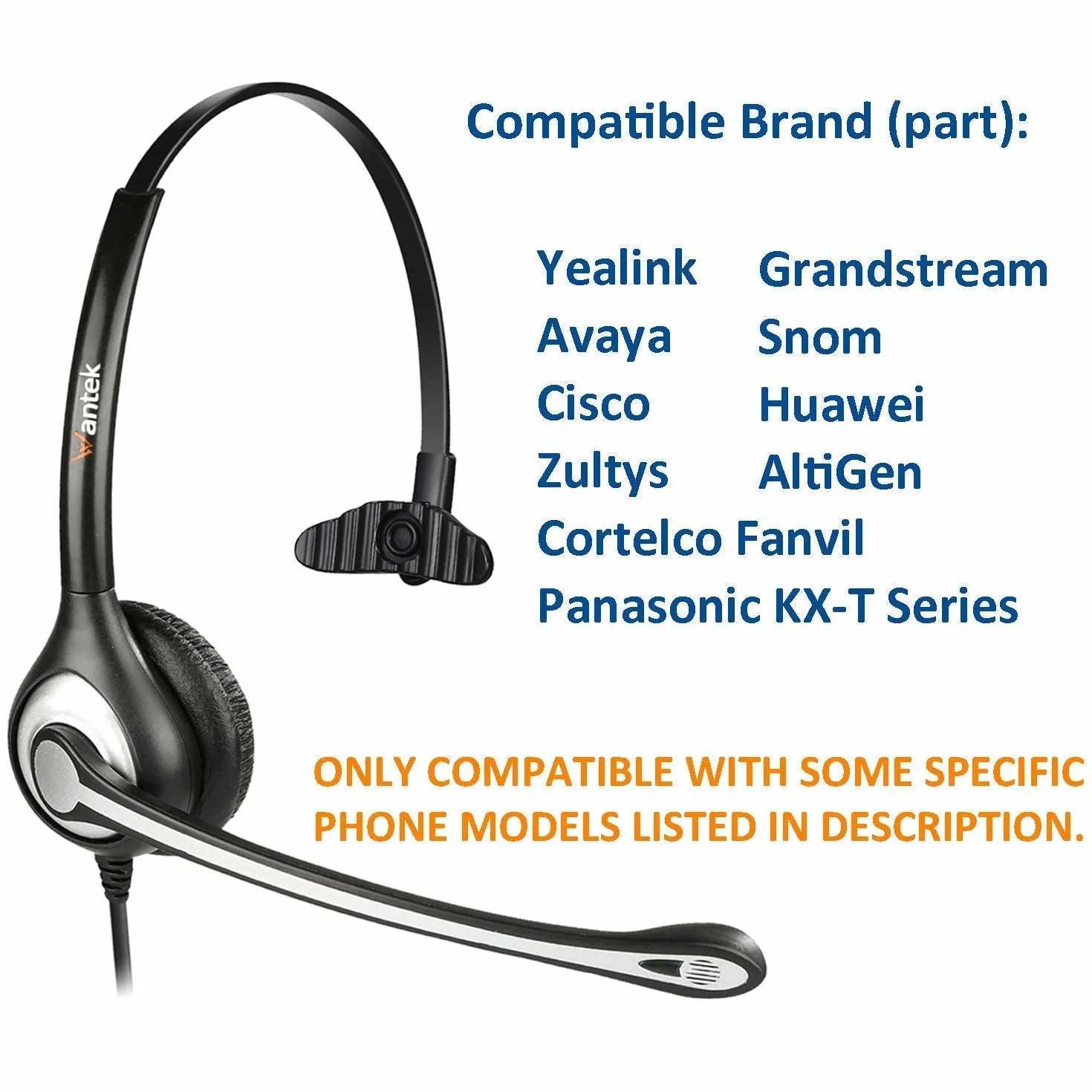 WANTEK Auriculares Teléfono Fijo RJ9 Mono con Cancelación de Ruido, Quick Disconnect para Yealink Avaya Cisco Grandstream Panasonic KXT