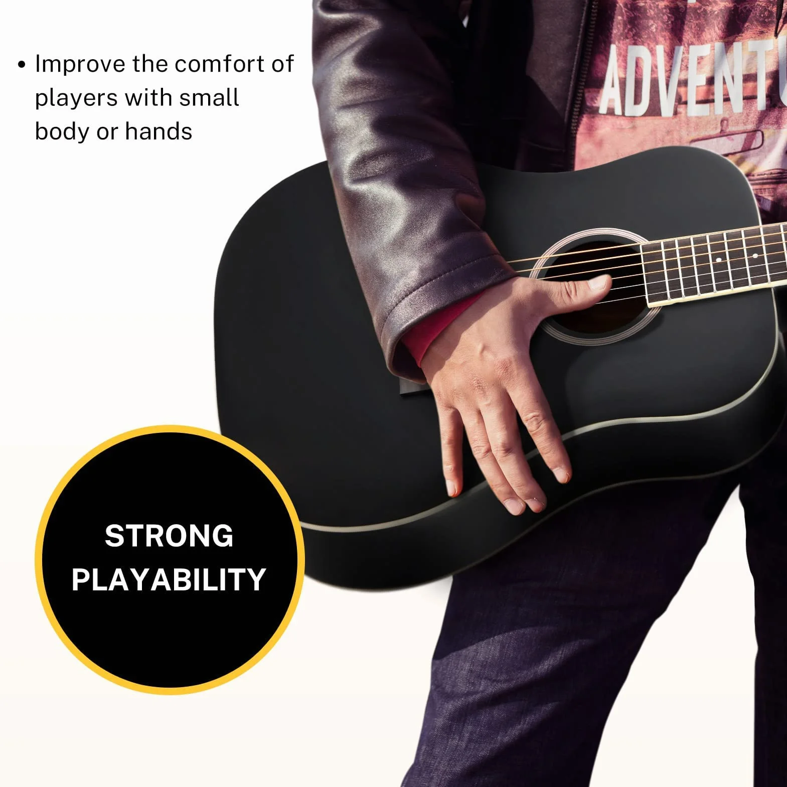 Donner Guitarra Acústica 3/4 para Adulto Principiante Guitarra Kit 36 Pulgadas Dreadnought de Abeto Caoba con Funda Correa Cejilla Cuerdas Afinador Negro