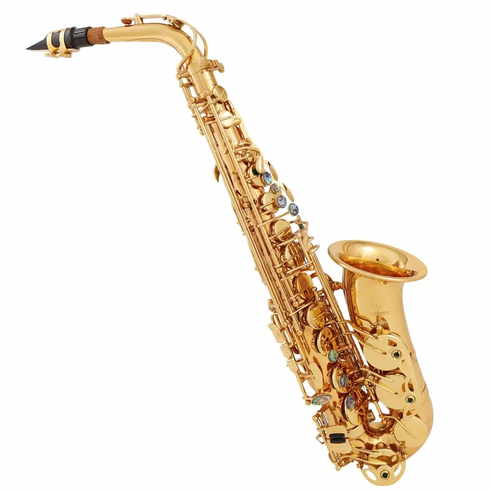 Bullfighter Saxofón alto lacado dorado de cobre con funda rígida, correa, guantes, paño de limpieza, cepillo de limpieza, boquilla de repuesto S-10 (dorado)
