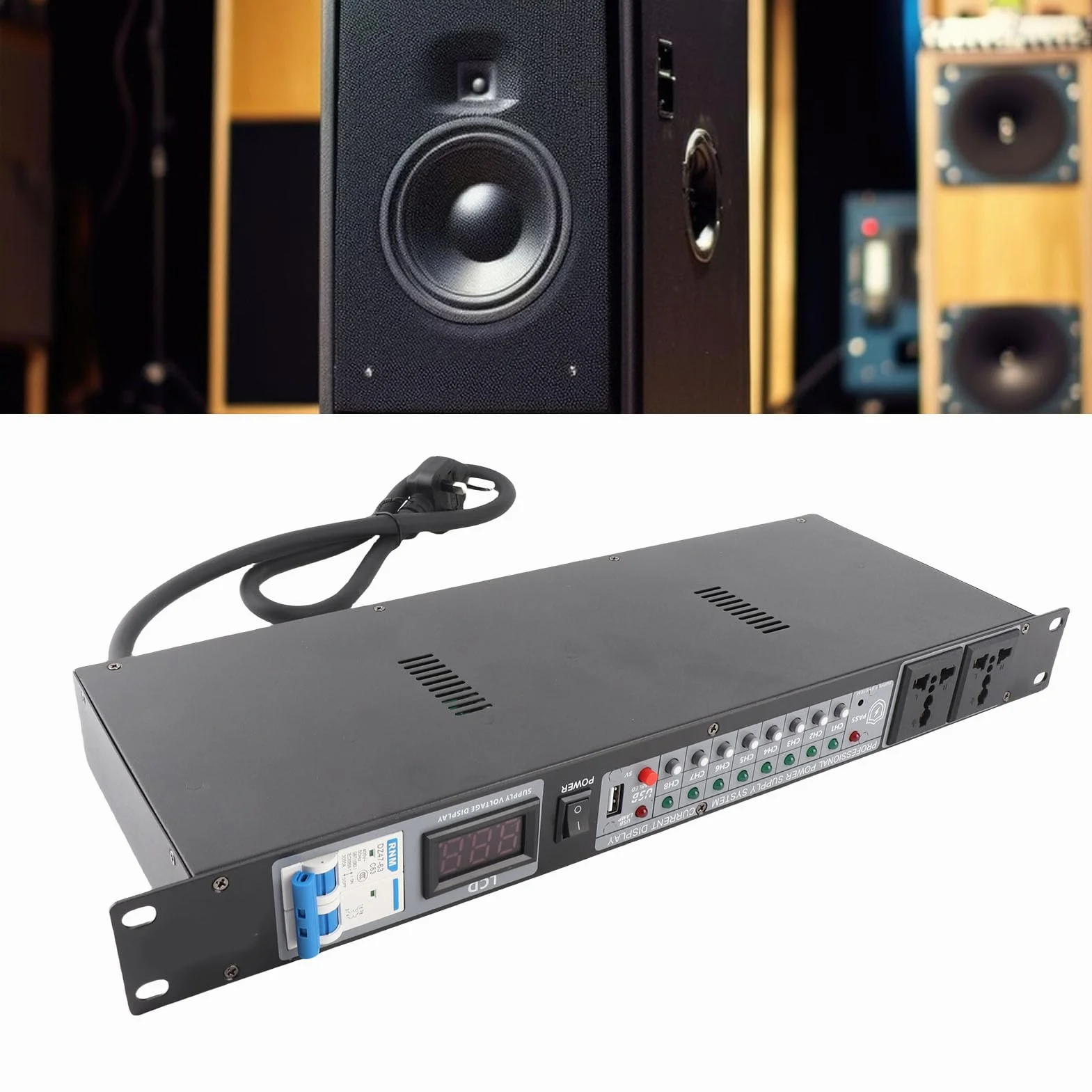 Acondicionador de Secuenciador de Potencia de 10 Salidas, Controlador de Fuente de Alimentación para Equipos de Audio y Video Profesional con Pantalla Digital Clara para Configuración de