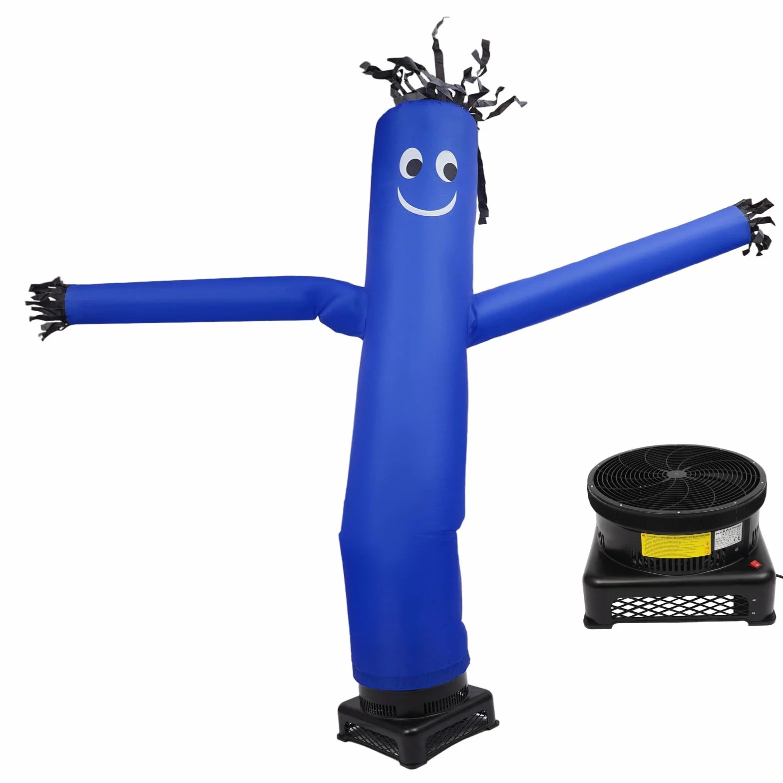 Juego de muñeco de manguera inflable con ventilador de 550 W, 2,1 m, plegable, divertido tubo publicitario (azul, negro)