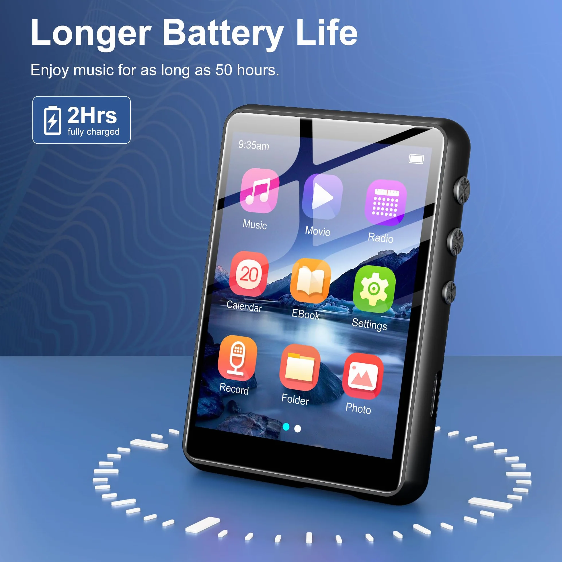 SWOFY Reproductor MP3 128GB Bluetooth 5.3 2.4 Pulgadas Pantalla táctil Negro