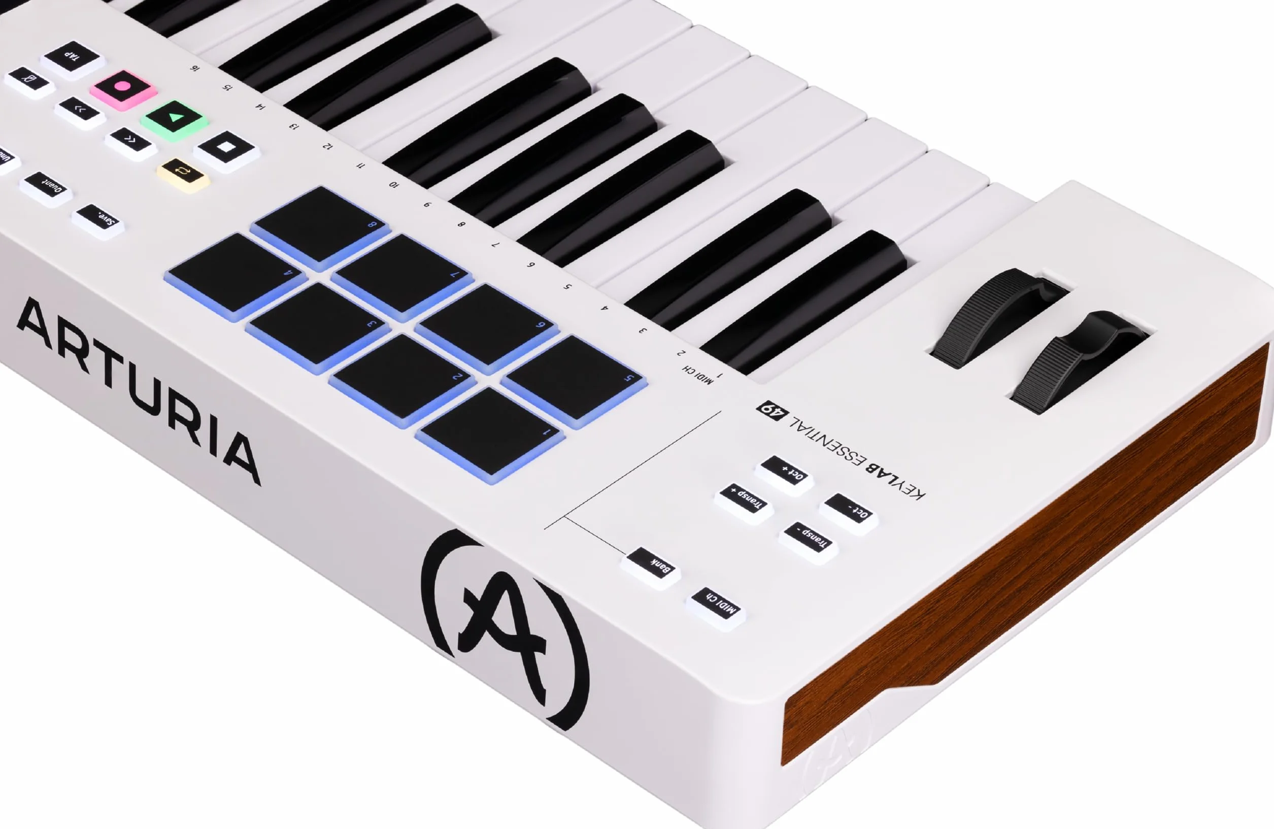 Arturia - KeyLab Essential 49 mk3 - Controlador MIDI de Teclado para Producción Musical - 49 Teclas, 9 Codificadores, 9 Faders, 1 Rueda de Modulación, 1 Rueda Pitch Bend, 8 Pads - Blanco