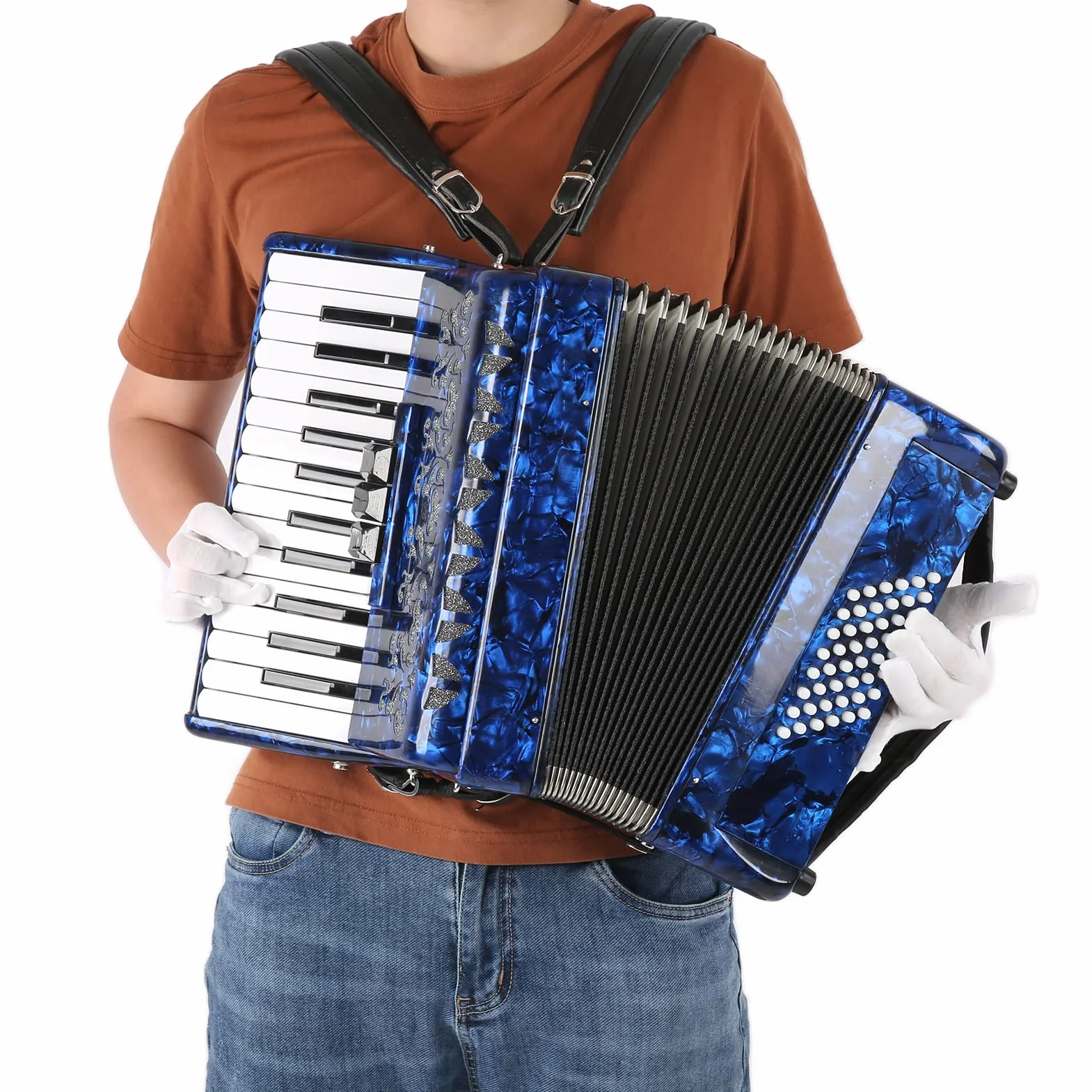 Acordeón de Celuloide, Acordeón Diatónico ABS 26 Teclas 48 Bajos Instrumento de Teclado de Piano Educativo con Correas Ajustables, Exquisito Acordeón de Piano de Celuloide para