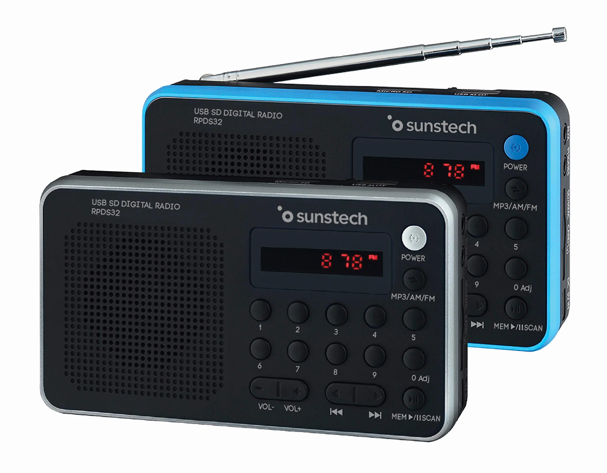 Sunstech RPDS32BL - Radio portátil Digital (Am/FM, USB, SD, MMC, 1.5 W), Color Azul