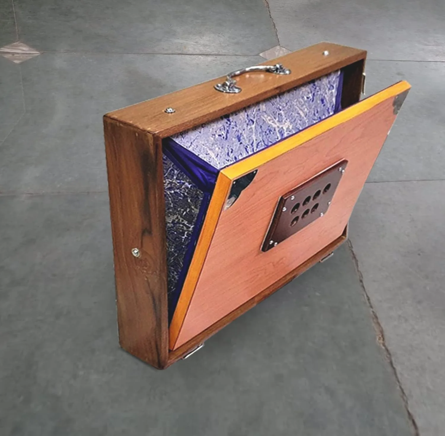Caja Shruti, grande y pequeña Madera de teca pura Sur Peti con forma Bolsa, Color natural, Instrumento musical sintonizado 432 Hzand 440Hz (Made in INDIA))