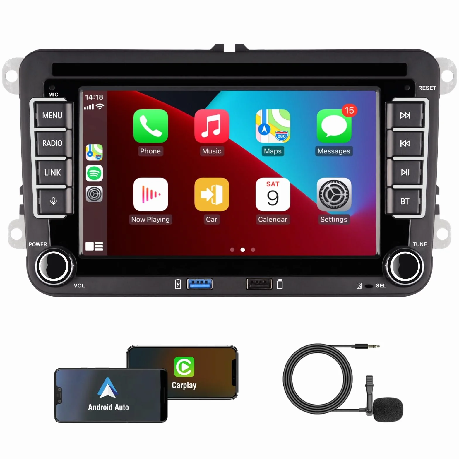 [Versión Fluidez] Radio de automóviles VW Golf 5 6 Polo T5 Tiguan Skoda Passat Jetta Caddy CC Polo Touran Carplay & Android Auto, 7 Pulgadas Pantalla Táctil con/Bluetooth/FM/Am Radio/USB/DPS/RDS