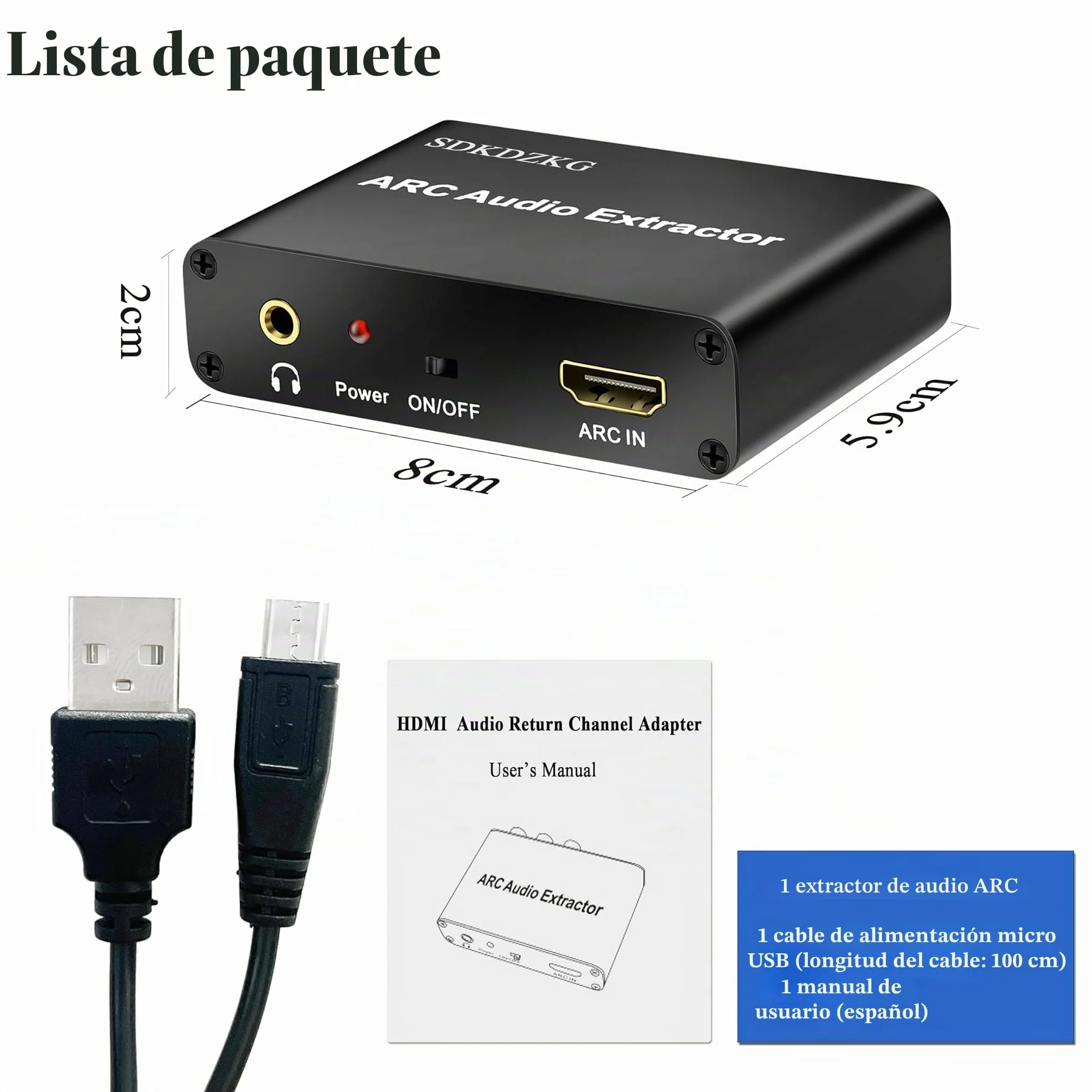 Extractor HDMI ARC, adaptador divisor con óptico TOSLINK, SPDIF coaxial y analógico 3.5 mm L/R estéreo para amplificador HDTV altavoz