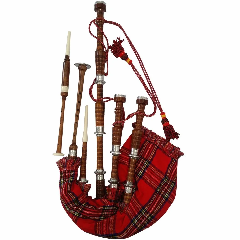 Gaita escocesa Rosewood color natural con plata Plain Mounts libre Tutor libro, bolsa de transporte, Drone, juncos