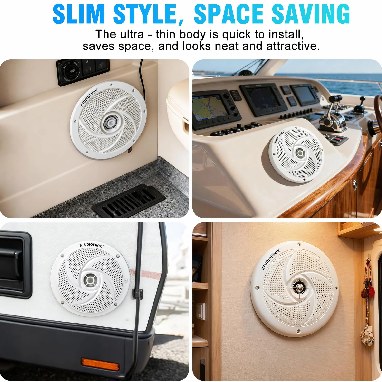 Altavoces marinos impermeables STUDIOFINIX 5.25 pulgadas 160 W 2 vías con LED blanco