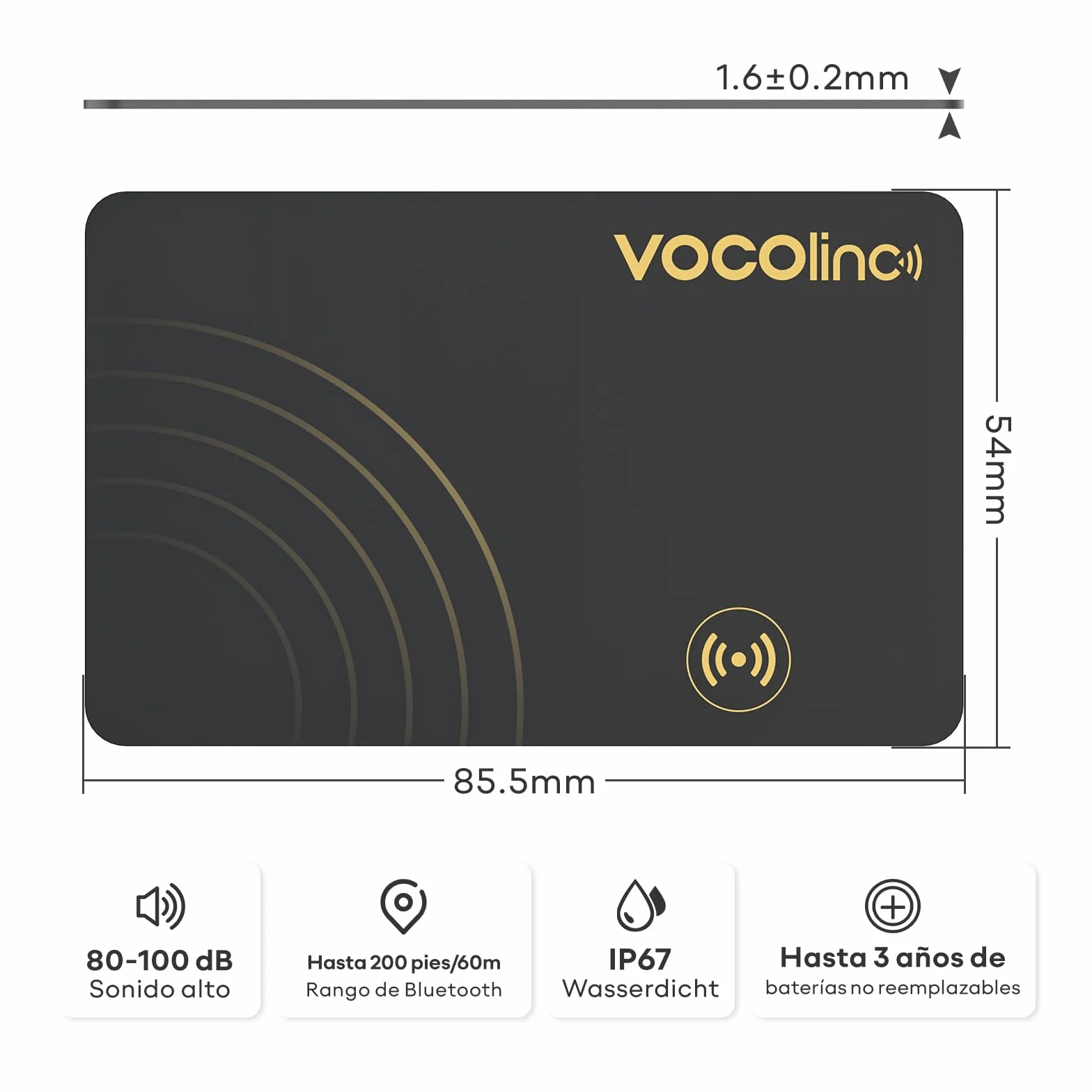 VOCOlinc Wallet Tracker Card Delgado 1.6mm, Smart Tracker Localizador Compatible con Apple Buscar App (Solo iOS, NO para Android), Buscador de Objetos para Cartera, Maletas, Pasaporte, Negro