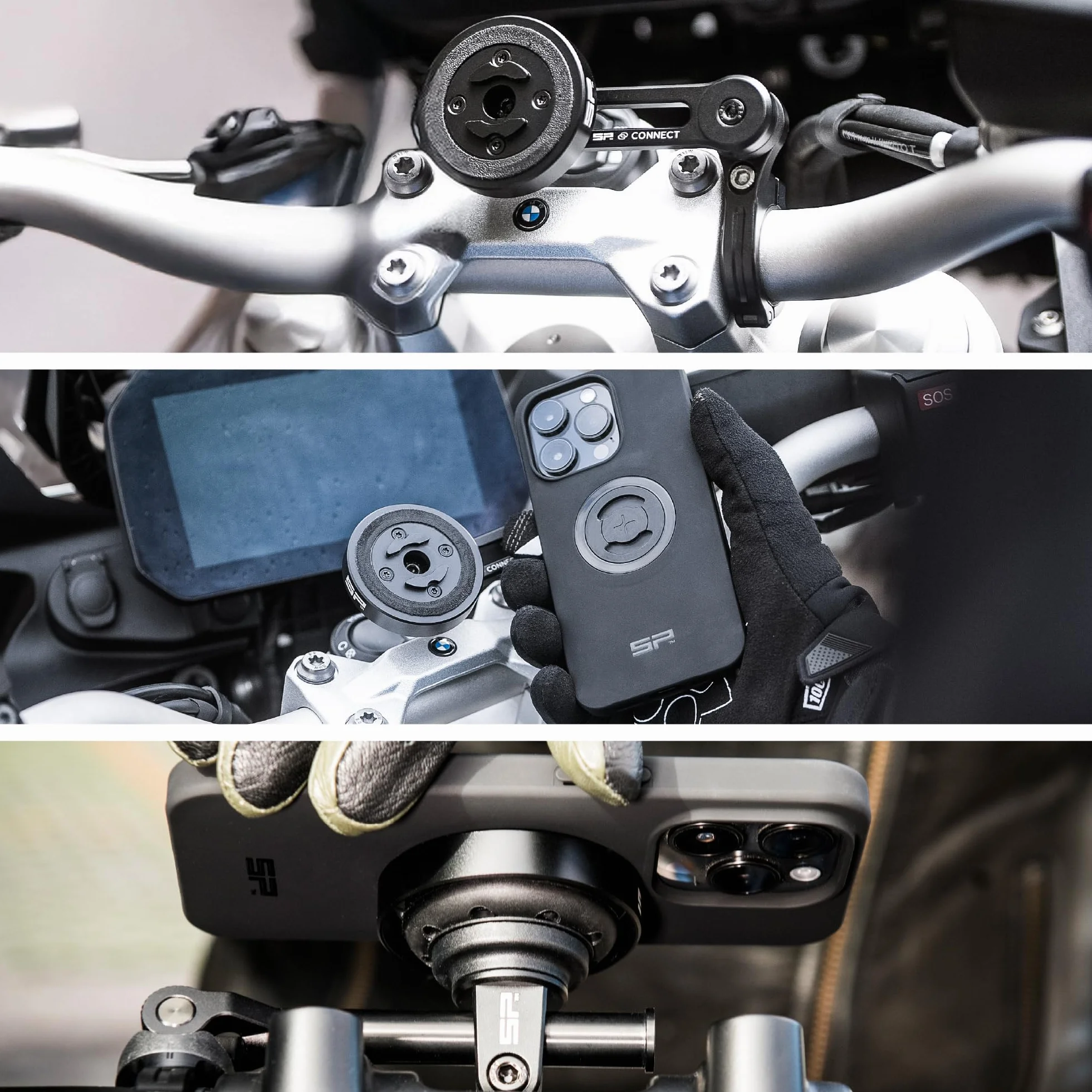 SP CONNECT Soporte para móvil de Moto con módulo antivibración | SPC+ | para iPhone 14/13 para Moto | ciclomotor | Accesorio para Todos los teléfonos Inteligentes como iPhone Samsung