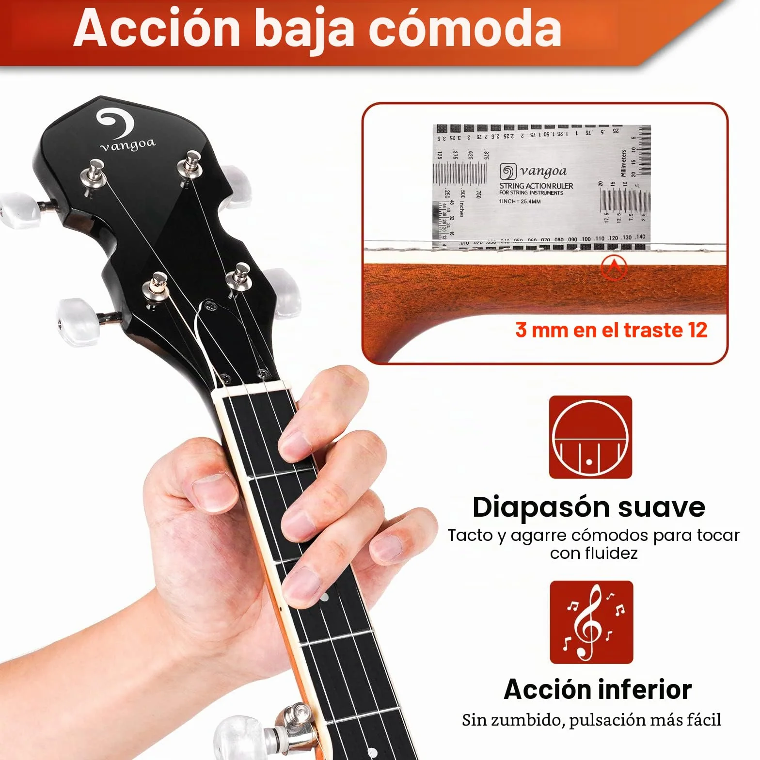 Vangoa 5 cuerdas Banjo Remo Cabeza Cerrada Espalda Sólida con kit de Principiante, Sintonizador, Correa, Recogida, Cuerdas, Selecciones y Bolsa