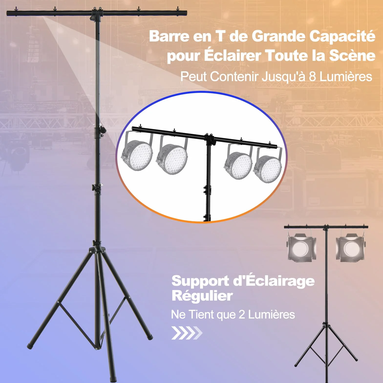 GOPLUS - Soporte de iluminación para DJ, soporte de luz LED de metal con altura ajustable 180-350 cm, brazo múltiple, base resistente y estable, trípode en T plegable y portátil, para espectáculos